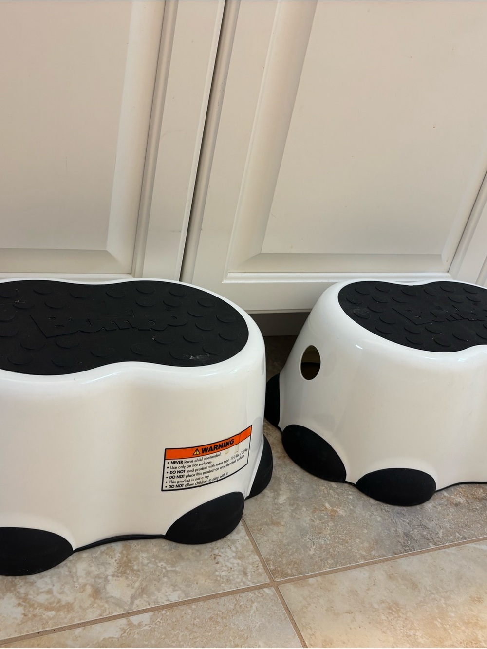 White and Black Kids Step Stool - Non-Slip Toddler Step